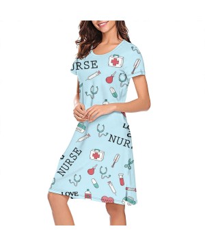 Nightgowns & Sleepshirts Crewneck Short Sleeve Nightgown Football US Flag Printed Nightdress Sleepwear Women Pajamas Cute - L...