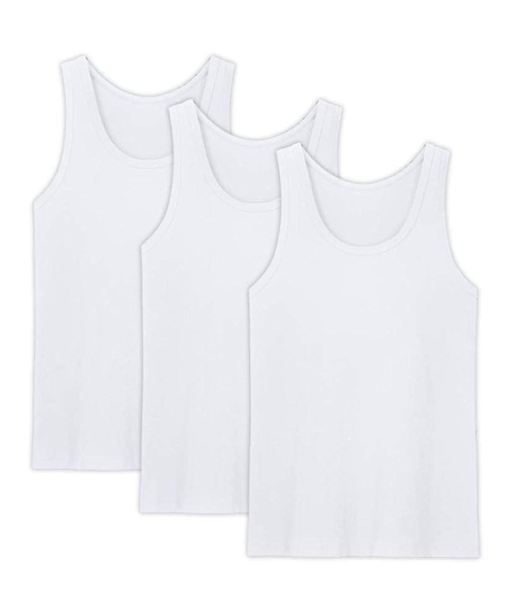 Undershirts Men's Tank Tops Undershirts 3-Pack- Crew Neck Modal Comfort Soft Multipack A-Shirt - White - CT18TWXZNT9