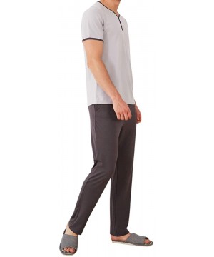 Sleep Sets Men's Short-Sleeve Top Pants Pajama Sets Soft Cotton Sleepwear Lounge Set - Light Gray - C1197ZZODHT