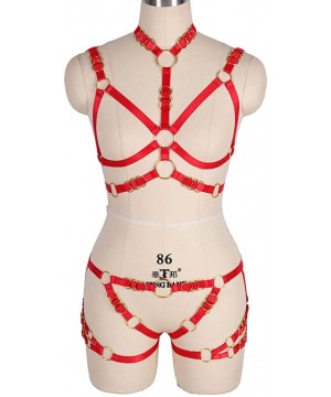 Garters & Garter Belts Women's Punk Full Body Harness Strappy Metal Ring Punk Hollow Out Breast Frame Waist Garter Belts Set ...