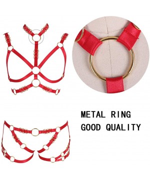 Garters & Garter Belts Women's Punk Full Body Harness Strappy Metal Ring Punk Hollow Out Breast Frame Waist Garter Belts Set ...