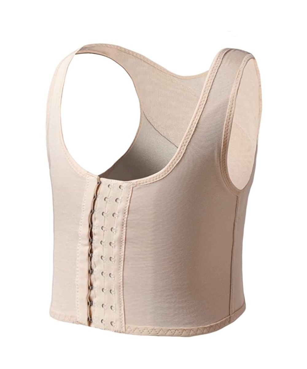 Bustiers & Corsets Lesbian Breathable Super Flat Les Compression 3 Rows Central Clasp Chest Binders - Nude - C41876Y7ICX