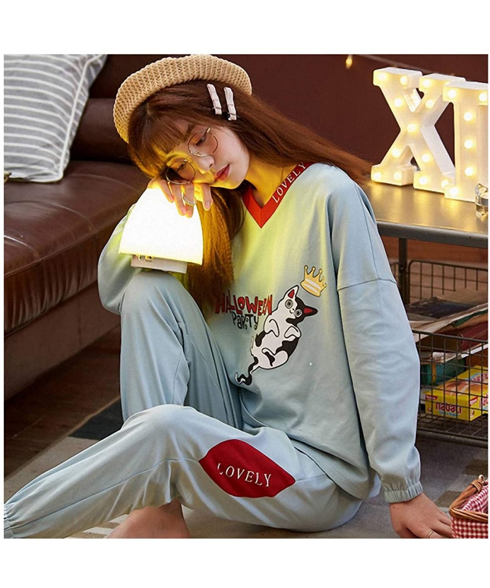 Nightgowns & Sleepshirts Pajama Women's Autumn Cotton Long Sleeve 2 pcs Fresh Students Home Clothes Womens Set - 6 - CD197QWGQYO