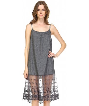 Slips Solid Knit lace Full Slip Short Dresses Tops Tunics Extender with Adjustable Straps - Lace Charcoal - CP12NH7KPXP