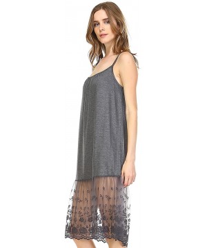 Slips Solid Knit lace Full Slip Short Dresses Tops Tunics Extender with Adjustable Straps - Lace Charcoal - CP12NH7KPXP