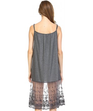 Slips Solid Knit lace Full Slip Short Dresses Tops Tunics Extender with Adjustable Straps - Lace Charcoal - CP12NH7KPXP