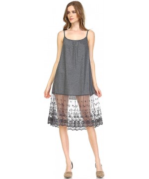 Slips Solid Knit lace Full Slip Short Dresses Tops Tunics Extender with Adjustable Straps - Lace Charcoal - CP12NH7KPXP