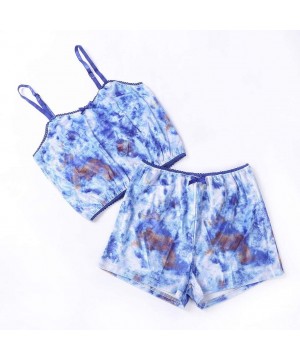 Sets Women Sexy Lingerie Satin Pajamas Cami Short Nightwear Set Sleepwear Pajamas Set - Blue Sky - CS19DYXNRAR