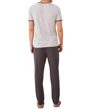 Sleep Sets Men's Short-Sleeve Top Pants Pajama Sets Soft Cotton Sleepwear Lounge Set - Light Gray - C1197ZZODHT