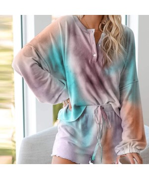 Sets Tie Dye Printed Pajamas Set - Women Long Short Sleeve Tops and Shorts PJ Set Loungewear Nightwear Sleepwear - Long Sleev...