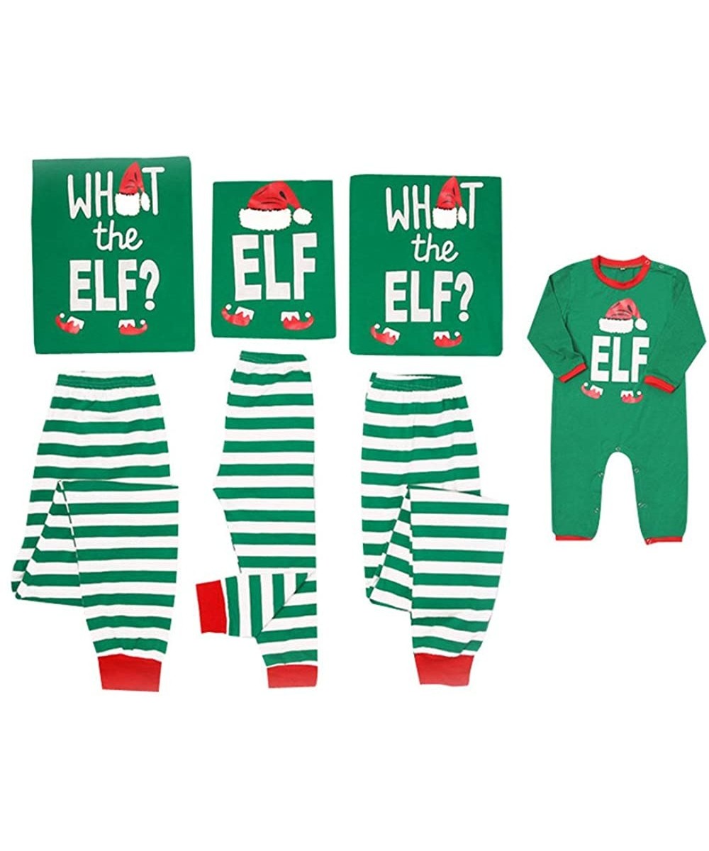 Sleep Sets Family Matching Christmas Pajamas Cotton Letter Printed Long Sleeve Tops Green Striped Pajamas Pant Set - Green-me...