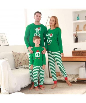 Sleep Sets Family Matching Christmas Pajamas Cotton Letter Printed Long Sleeve Tops Green Striped Pajamas Pant Set - Green-me...