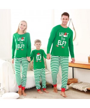 Sleep Sets Family Matching Christmas Pajamas Cotton Letter Printed Long Sleeve Tops Green Striped Pajamas Pant Set - Green-me...