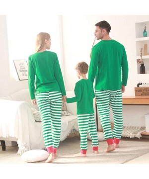 Sleep Sets Family Matching Christmas Pajamas Cotton Letter Printed Long Sleeve Tops Green Striped Pajamas Pant Set - Green-me...