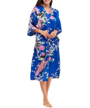 Robes Women's Comfort Floral Printed Soft Plush Charmeuse Belted Bathrobe - Sapphire Blue - CM199SLHA5X