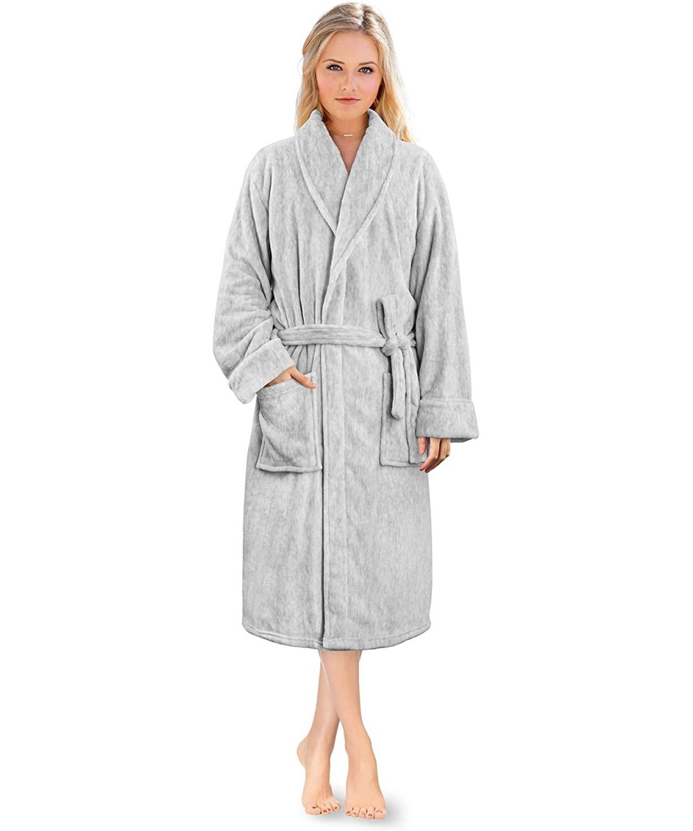 Robes Premium Women Fleece Robe | Ultra Soft Warm Cozy Spa Robe | Luxurious Plush Lightweight Bathrobe Melange Light Grey - C...