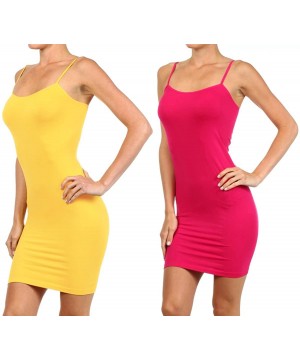 Slips 2 Pair Pack - Women's Seamless Long Camisole Slip Dress - 2-pack Yellow & Raspberry - C51839KS3MC