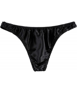 G-Strings & Thongs Mens Pretty Silky Frilly Thong Breathable T-Back Underwear - Black - CK194H4CK54