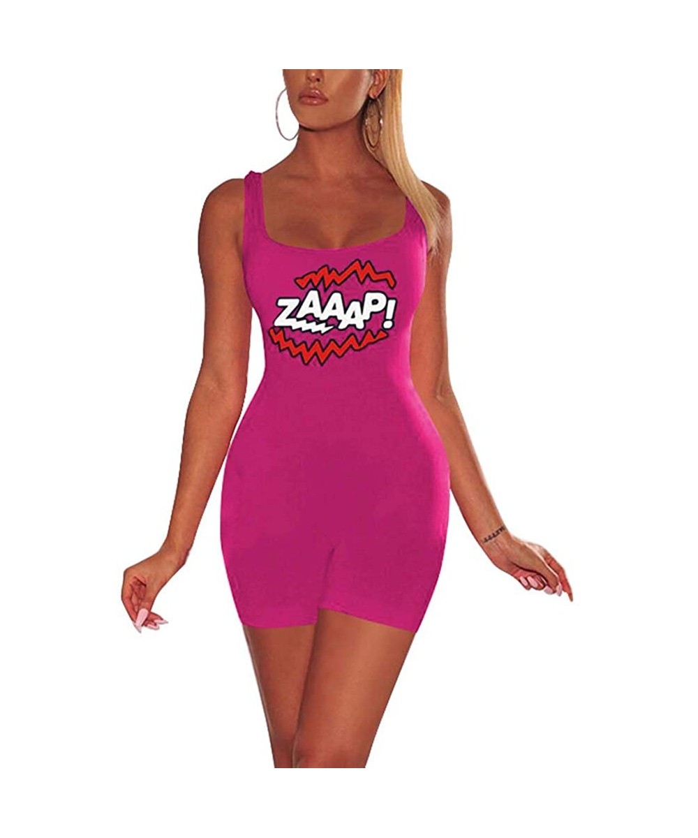 Shapewear Sexy Jumpsuits for Women - One Piece Outfits Bodycon Romper Shorts Bodysuit - Rose With Letters - C018WID350S