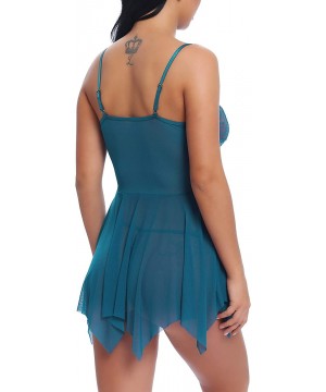 Baby Dolls & Chemises Womens Sexy Lace Babydoll Lingerie Open Front Nightie Outfits - Peacock Blue - CW18L4W8MCD