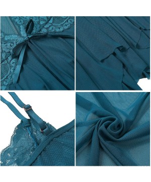 Baby Dolls & Chemises Womens Sexy Lace Babydoll Lingerie Open Front Nightie Outfits - Peacock Blue - CW18L4W8MCD