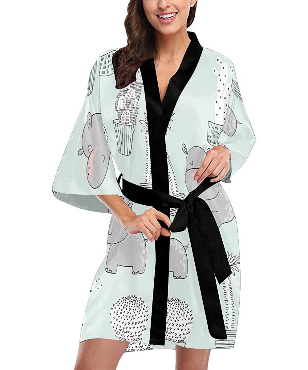 Robes Custom Cactuses in Flower Pots Women Kimono Robes Beach Cover Up for Parties Wedding (XS-2XL) - Multi 3 - CW194X9T064