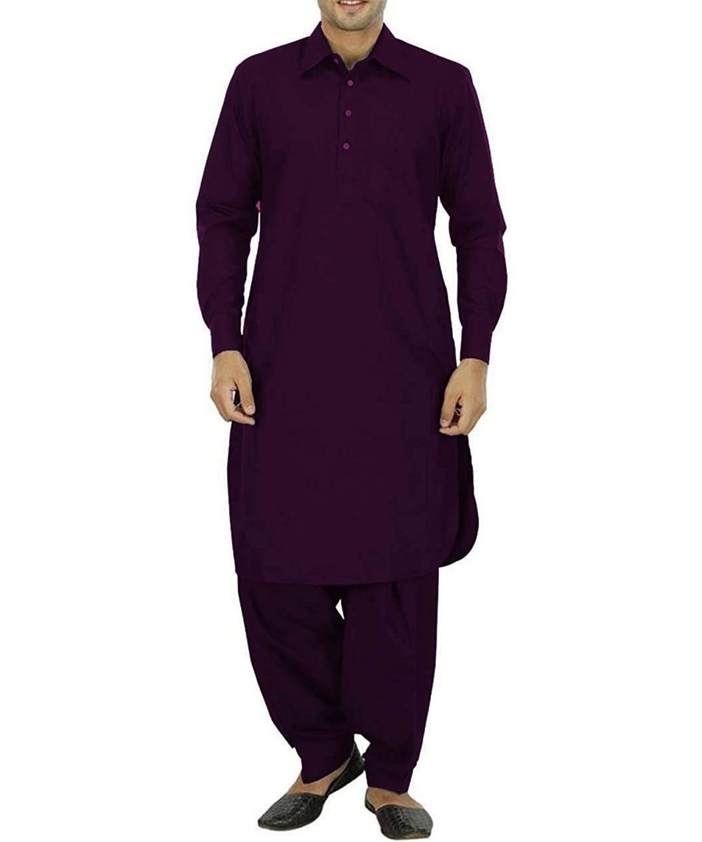 Sleep Tops Kurta Men's India Traditonal Linen Pathani Suit - C2185RQQ8QO