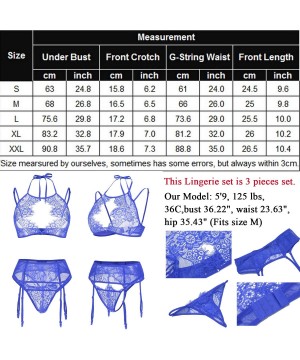 Baby Dolls & Chemises Women Lace Lingerie Set with Garter Belts Lace Teddy Babydoll Bodysuit (NO Stockings) - Dark Blue - C91...