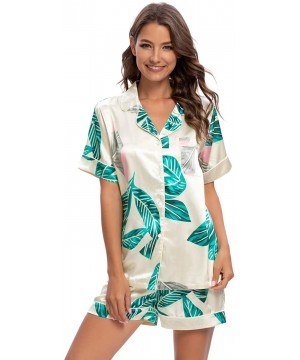 Sets Women's Satin Button Down Short Sleeve Sleepwear Two Piece Pajama Set - Green-2 - CX19C4SQ05I