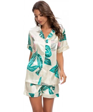 Sets Women's Satin Button Down Short Sleeve Sleepwear Two Piece Pajama Set - Green-2 - CX19C4SQ05I