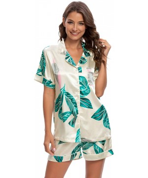 Sets Women's Satin Button Down Short Sleeve Sleepwear Two Piece Pajama Set - Green-2 - CX19C4SQ05I