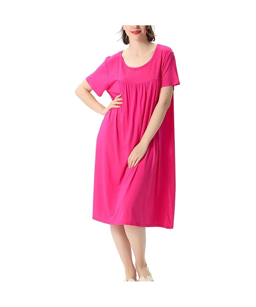 Nightgowns & Sleepshirts Women's Sleepwear Casual O-Neck Nightshirt Short Sleeve Long Nightgown - Rose Red - CP18WOEMLE5