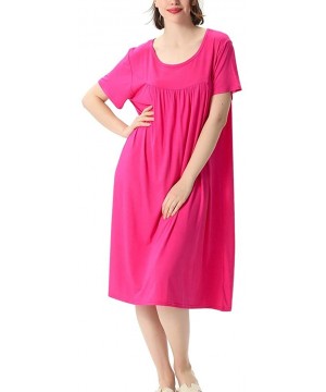 Nightgowns & Sleepshirts Women's Sleepwear Casual O-Neck Nightshirt Short Sleeve Long Nightgown - Rose Red - CP18WOEMLE5