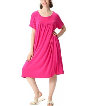 Nightgowns & Sleepshirts Women's Sleepwear Casual O-Neck Nightshirt Short Sleeve Long Nightgown - Rose Red - CP18WOEMLE5