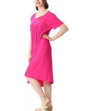 Nightgowns & Sleepshirts Women's Sleepwear Casual O-Neck Nightshirt Short Sleeve Long Nightgown - Rose Red - CP18WOEMLE5