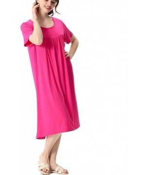 Nightgowns & Sleepshirts Women's Sleepwear Casual O-Neck Nightshirt Short Sleeve Long Nightgown - Rose Red - CP18WOEMLE5