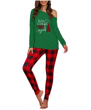 Sets Christmas Plaid Letter Pajamas Starcy T-Shirt Pants Set Nightwear Sleepwear - Green - CX1932M6L8X