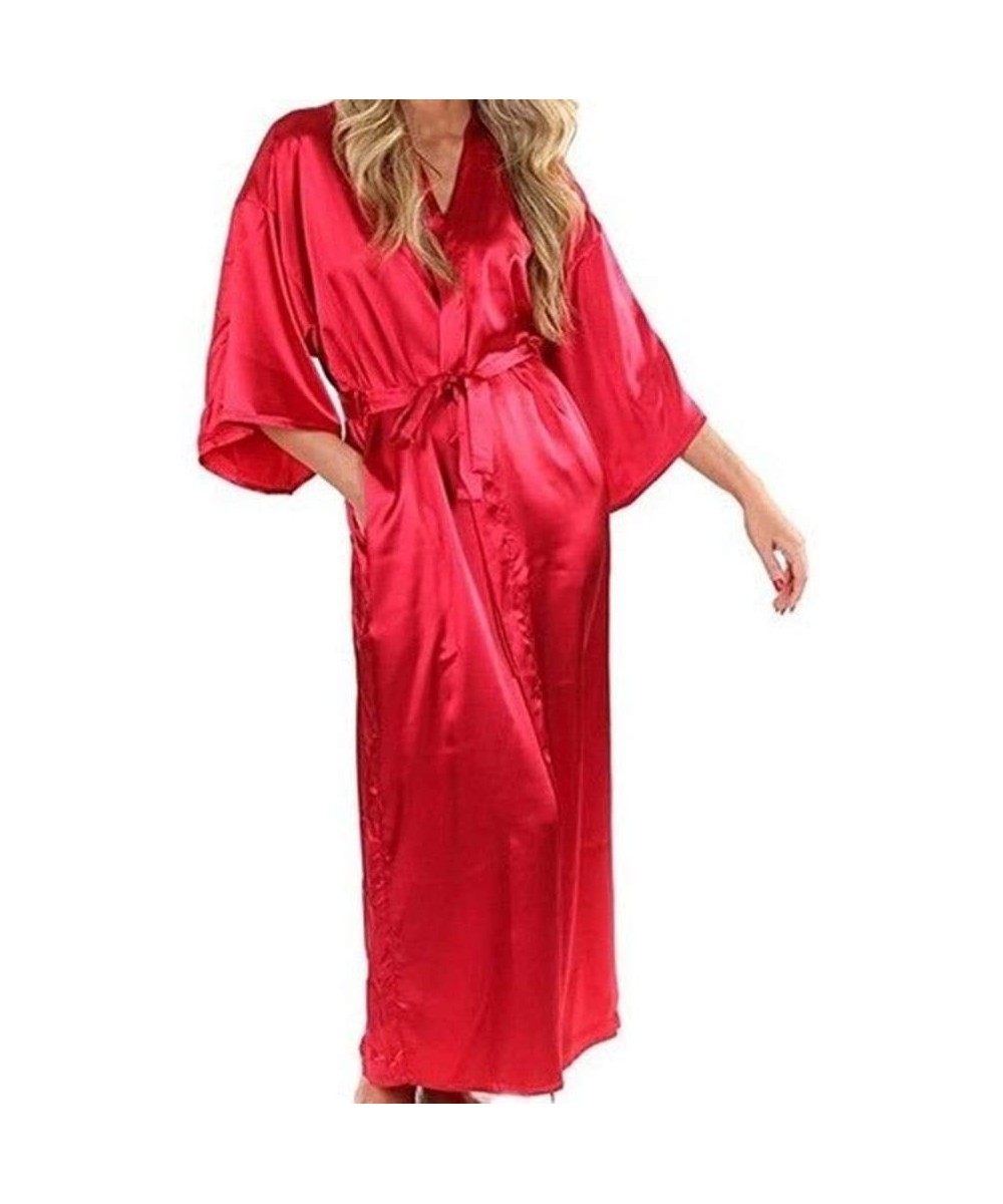 Robes Mix Size Very Beautiful Women Silk Satin Long Wedding Bride Bridesmaid Robe Kimono Robe Lightweight and Comfortable Per...