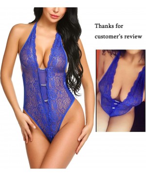 Baby Dolls & Chemises Teddy Lingerie for Women One Piece Babydoll Lace Mini Bodysuit - Blue - CK18EGEW9AT