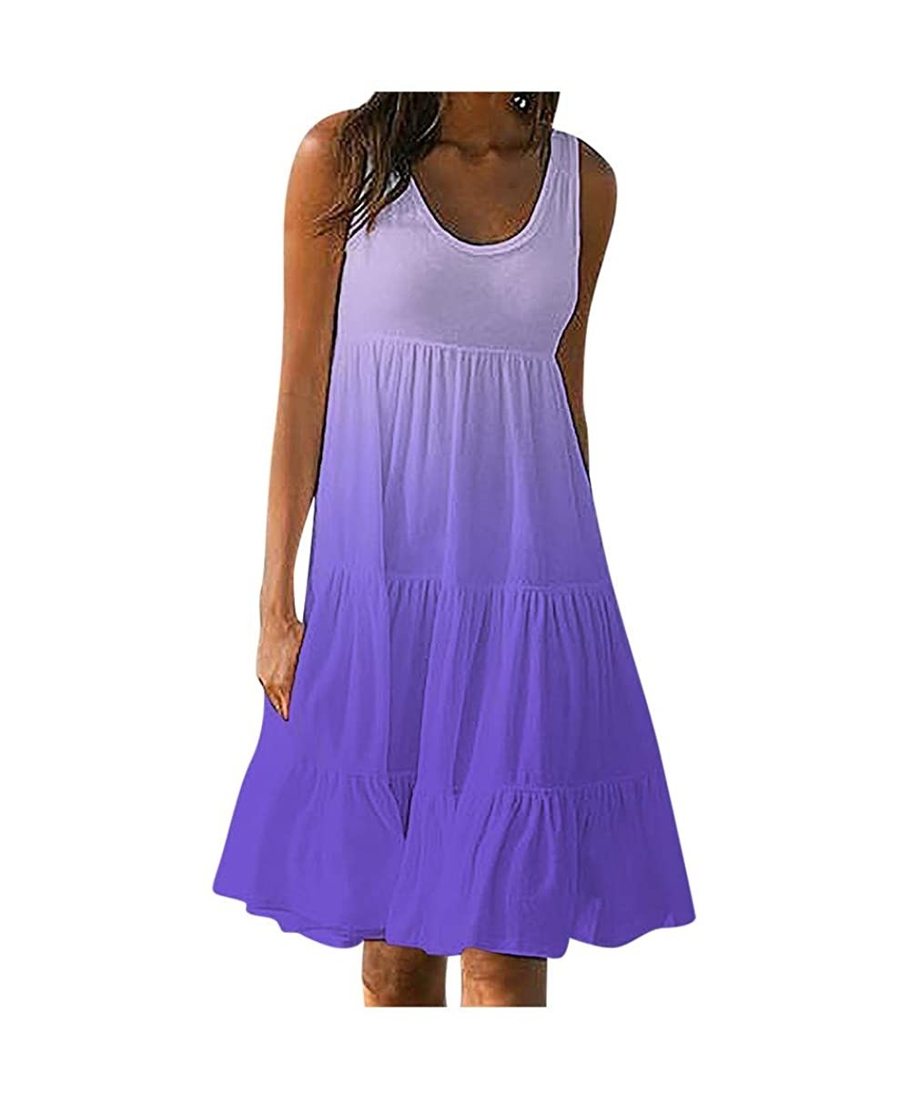 Bras Womens Midi Dress Ruched Club Party Camis Dress Beach Sundress - Zzz Purple - CE19C5OI6UW