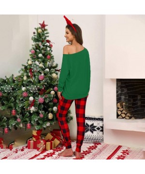 Sets Christmas Plaid Letter Pajamas Starcy T-Shirt Pants Set Nightwear Sleepwear - Green - CX1932M6L8X