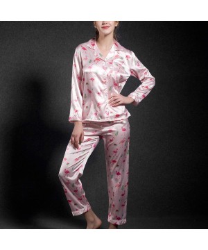 Sets Women's Satin Pajamas Set Silk Long Sleeves Pants Loungewear 2 Pieces Nightshirt Kit - Style3 - CK18NSN0XI3