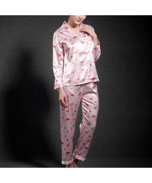 Sets Women's Satin Pajamas Set Silk Long Sleeves Pants Loungewear 2 Pieces Nightshirt Kit - Style3 - CK18NSN0XI3