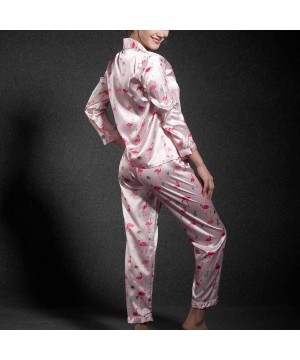 Sets Women's Satin Pajamas Set Silk Long Sleeves Pants Loungewear 2 Pieces Nightshirt Kit - Style3 - CK18NSN0XI3