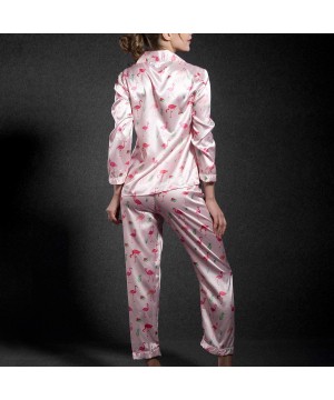 Sets Women's Satin Pajamas Set Silk Long Sleeves Pants Loungewear 2 Pieces Nightshirt Kit - Style3 - CK18NSN0XI3