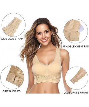 Bras 2020 New Womens Plus Size Front Close Lace Bra Sexy Push Up Underwear Wireless Sport Bras No Underwire - Apricot-1 - CX1...