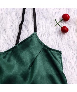 Robes Satin Silk Pajamas Bow Nightdress Lingerie Women Underwear Sleepwear - Green - CW197D8RGET