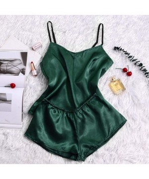 Robes Satin Silk Pajamas Bow Nightdress Lingerie Women Underwear Sleepwear - Green - CW197D8RGET