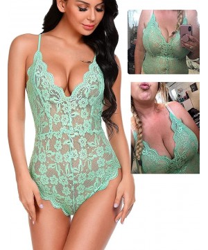 Baby Dolls & Chemises Women's Underwear one Piece Babydoll Mini Bodysuit-Small_Green - C31908SM288