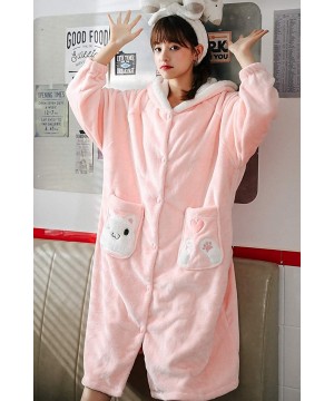 Robes Women's Fleece Warm Robe Long Animal Printed Bathrobe with Hooded - Pink 1913 - CQ1935HYHGD